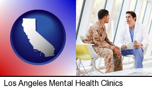 Los Angeles, California - a doctor counseling a soldier at a mental health clinic
